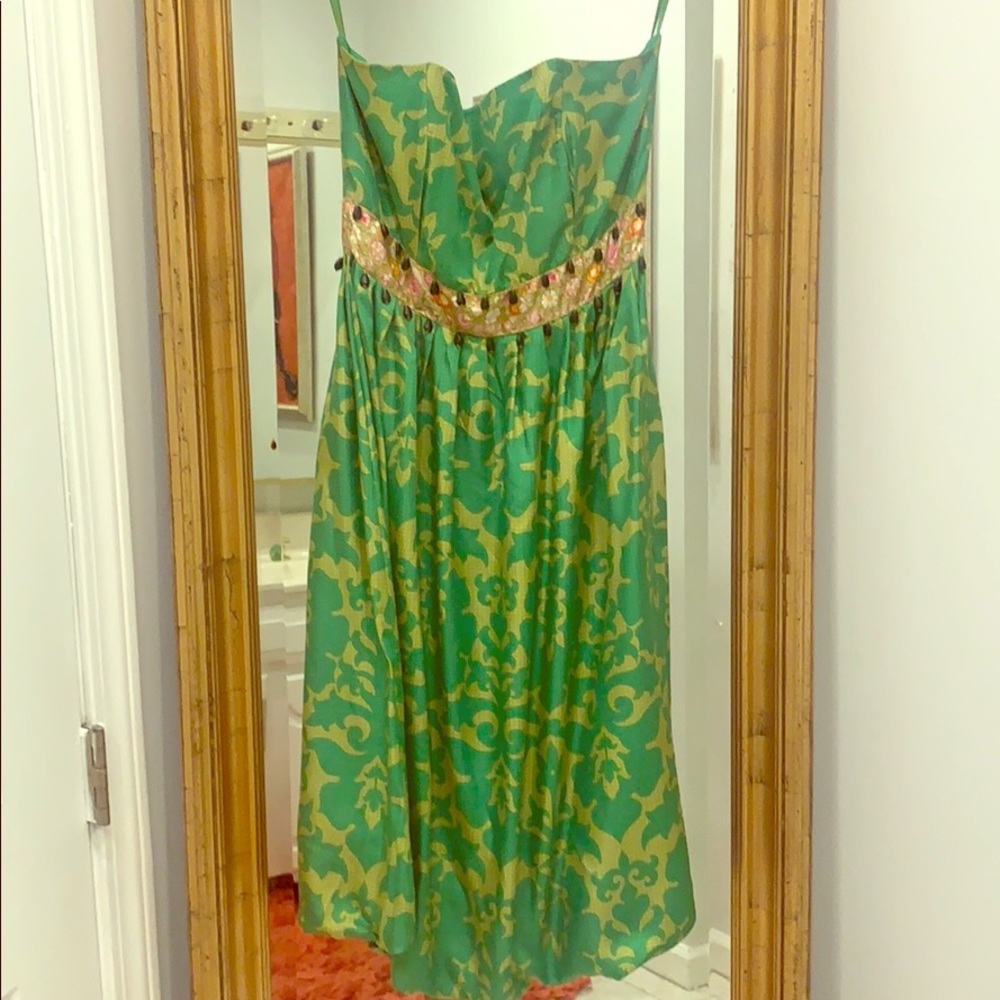 Silk Beaded Green/Yellow Green Dress